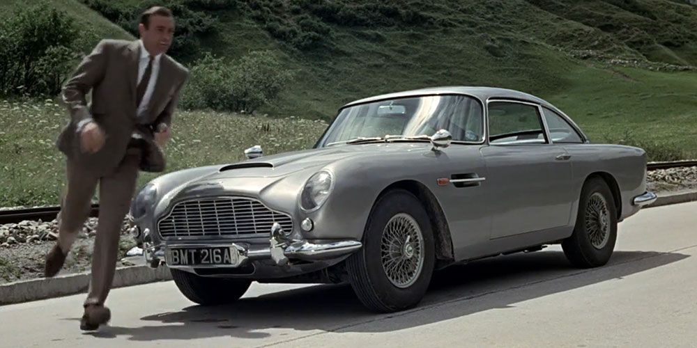Bond races from his Aston Martin DB5 in Goldfinger