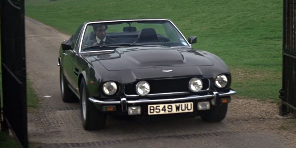 Bond driving his Aston Martin Vantage Volante through a gate in The Living Daylights