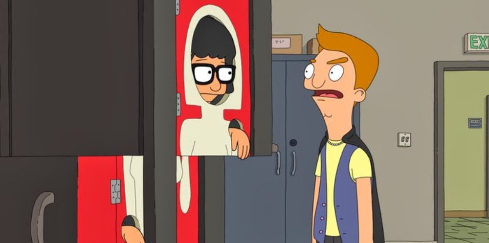 Tina looks out from a box in Bob's Burgers 