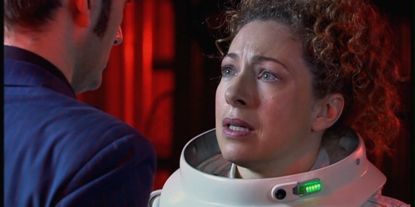 Alex Kingston as River Song saying goodbye to Doctor Who in Forest of the Dead