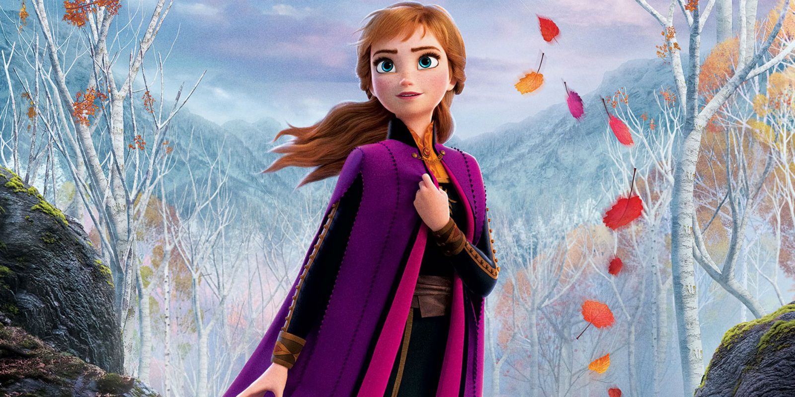 Anna cercada por folhas de outono em um pôster de Frozen 2
