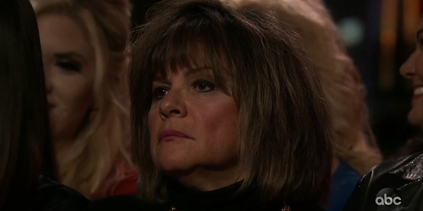 Barbra Weber with a facial expression on the Bachelor Finale