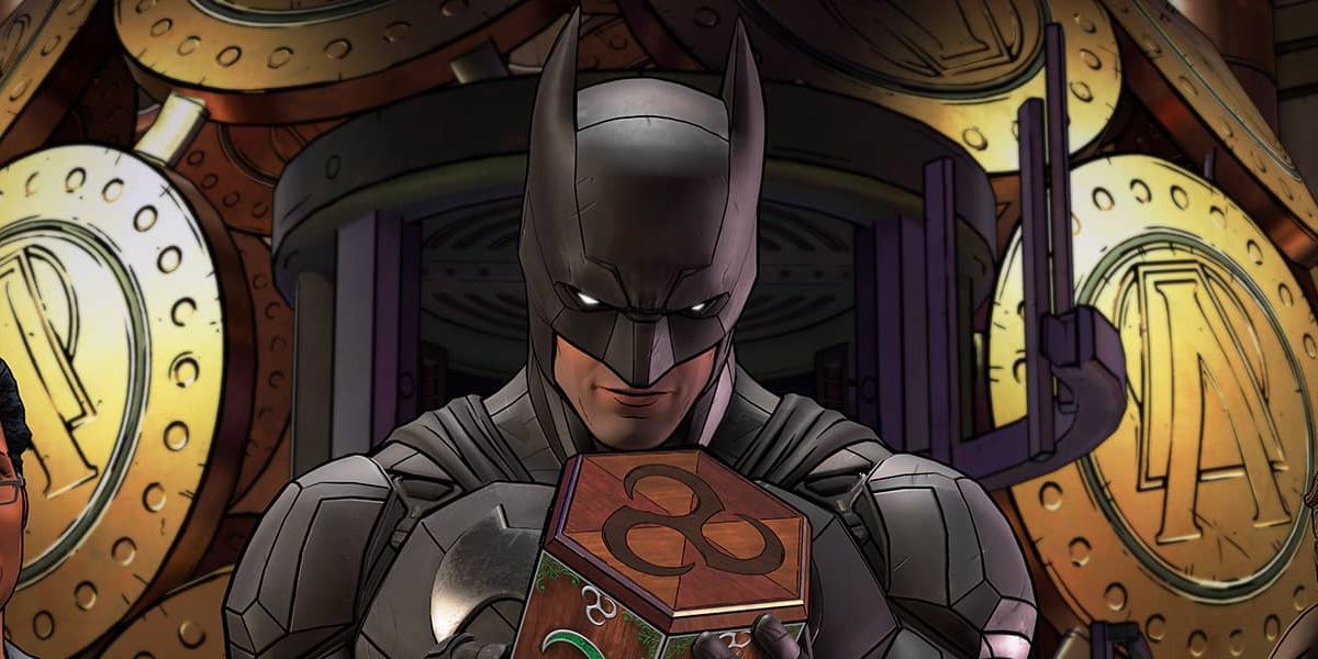 Batman examining a box in Batman: The Enemy Within - The Telltale Series