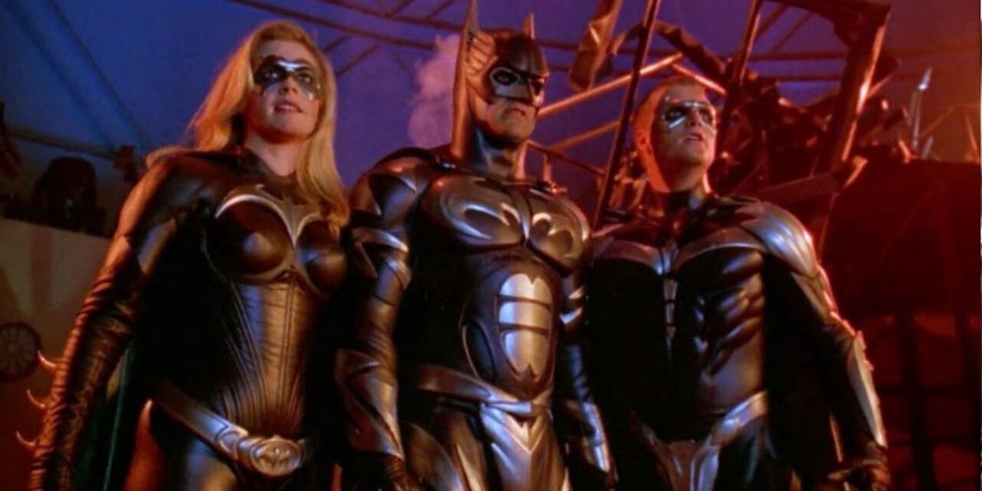 Batman, Robin, and Batgirl line up in Batman & Robin
