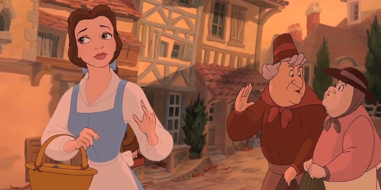 Belle singing in her village in animated Beauty and the Beast