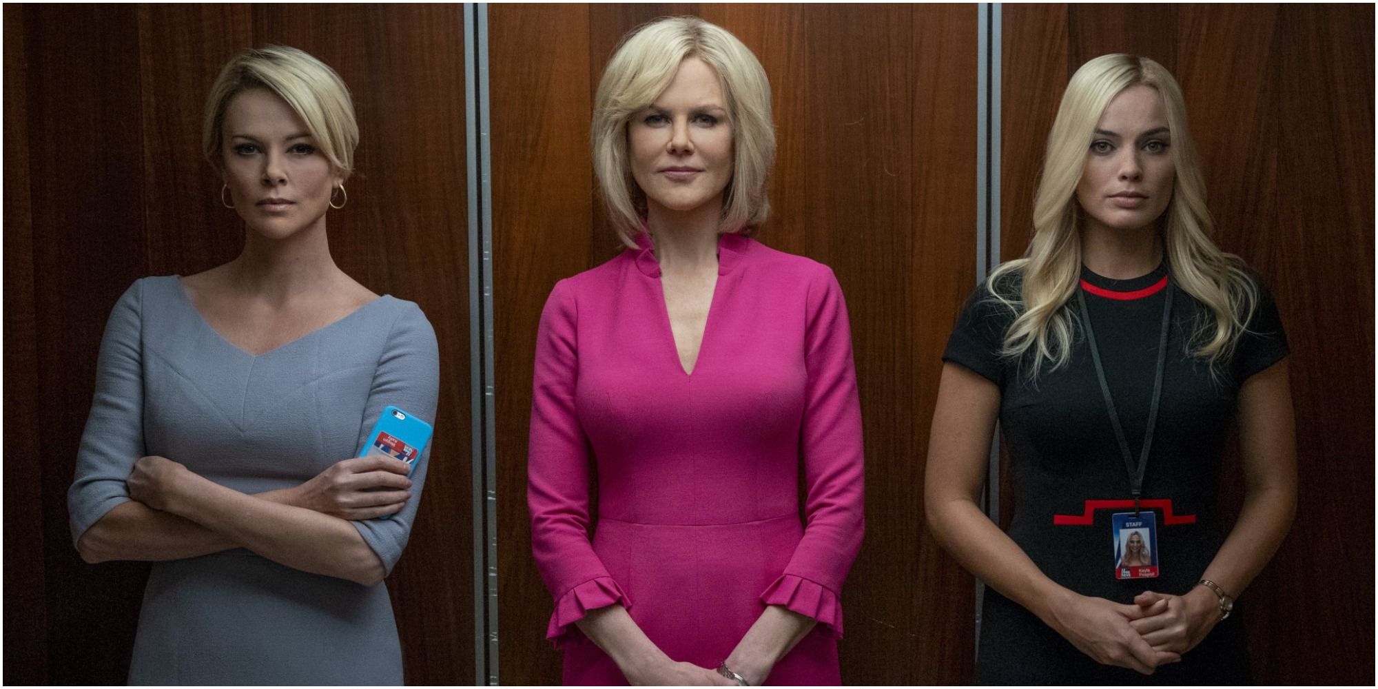 Megyn, Gretchen, and Kayla stand in an elevator in Bombshell