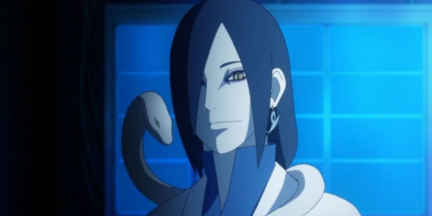 Orochimaru with a snake over his shoulder in Boruto