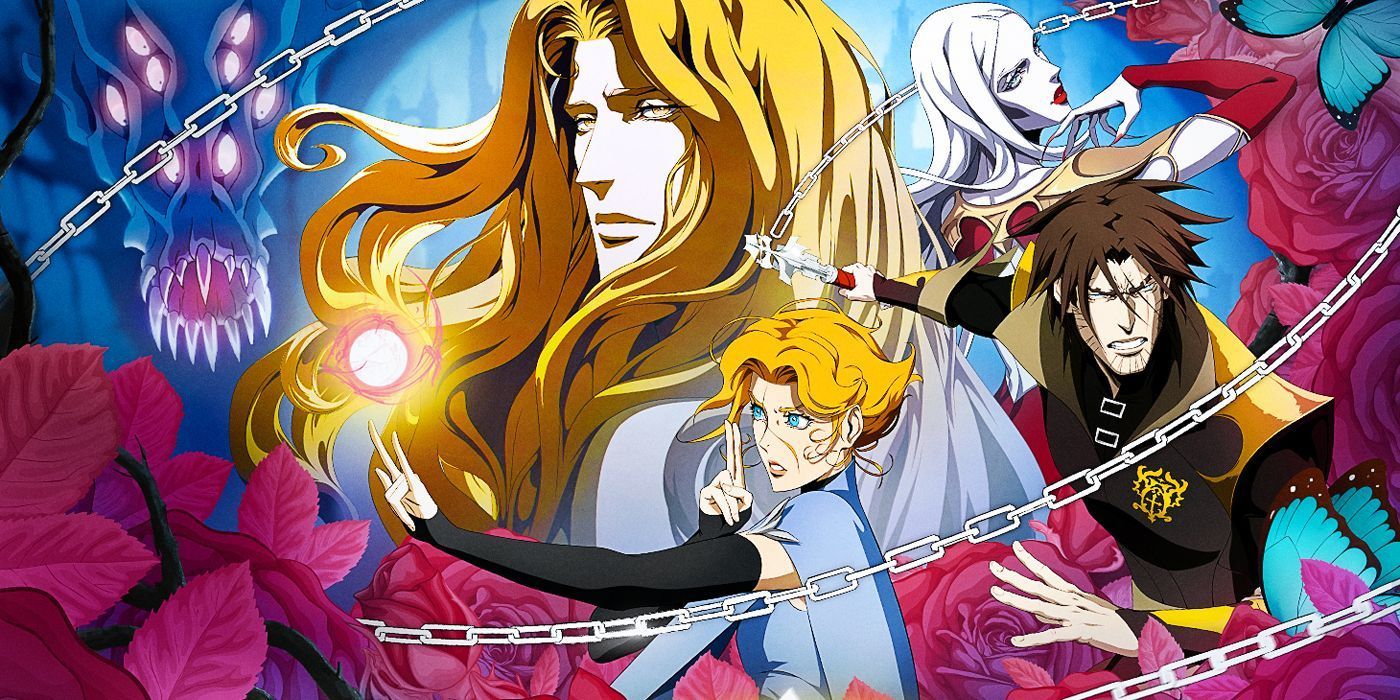 A collage of the main characters of Castlevania