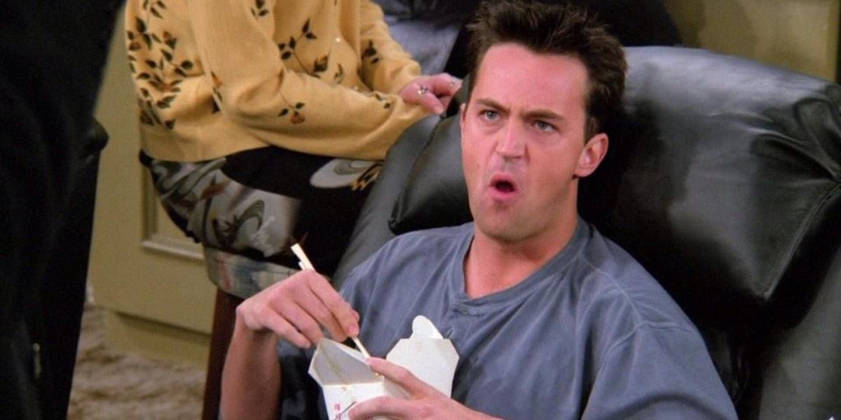 Chandler eats chinese and teases Ross in Friends