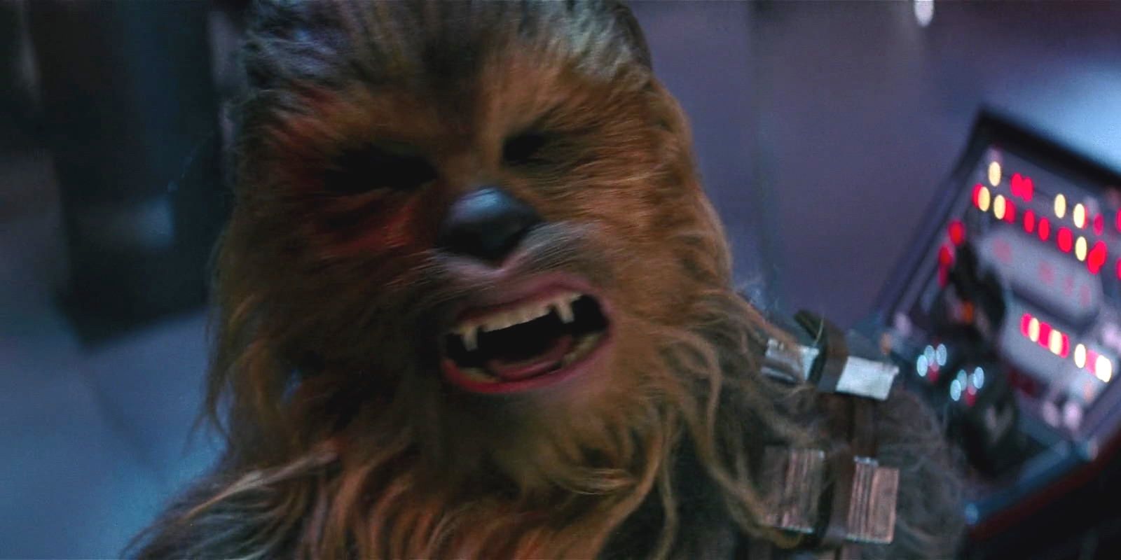 Chewbacca cries after Han solo is killed by Kylo Ren in The Force Awakens