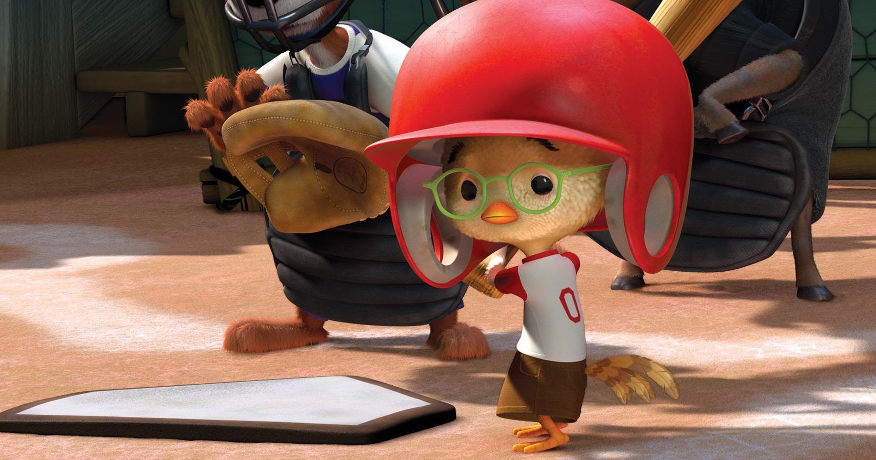 An image of Chicken Little playing baseball