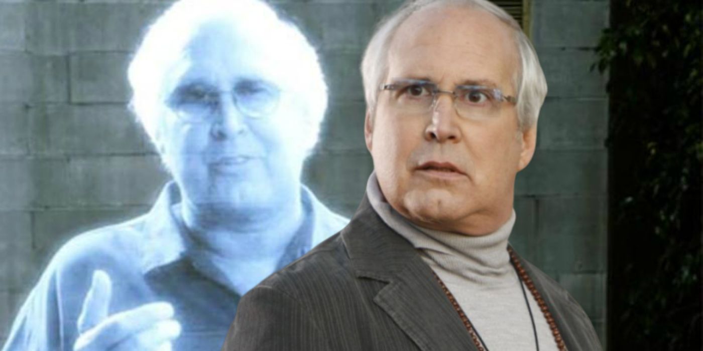 Custom image of Chevy Chase as Pierce Hawthorne looking surprised and as a hologram in Community