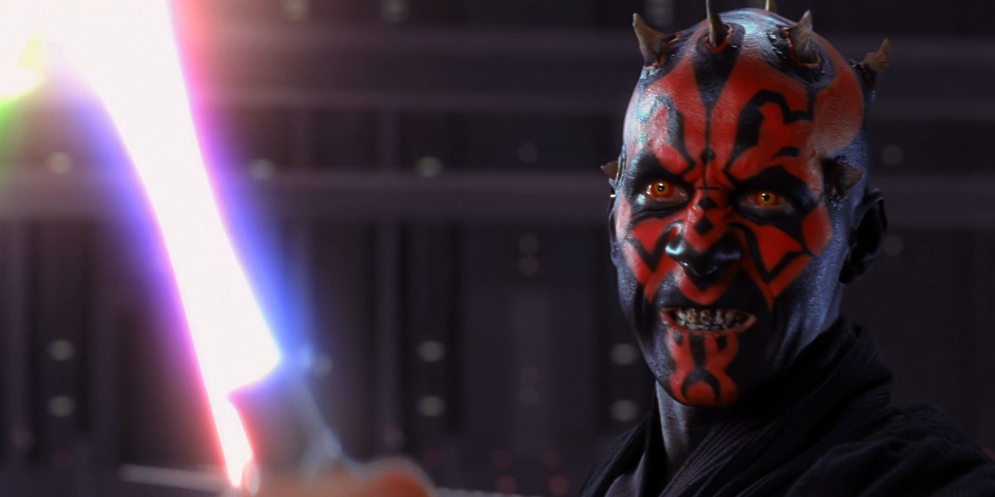 Darth Maul during the climactic duel in Star Wars The Phantom Menace