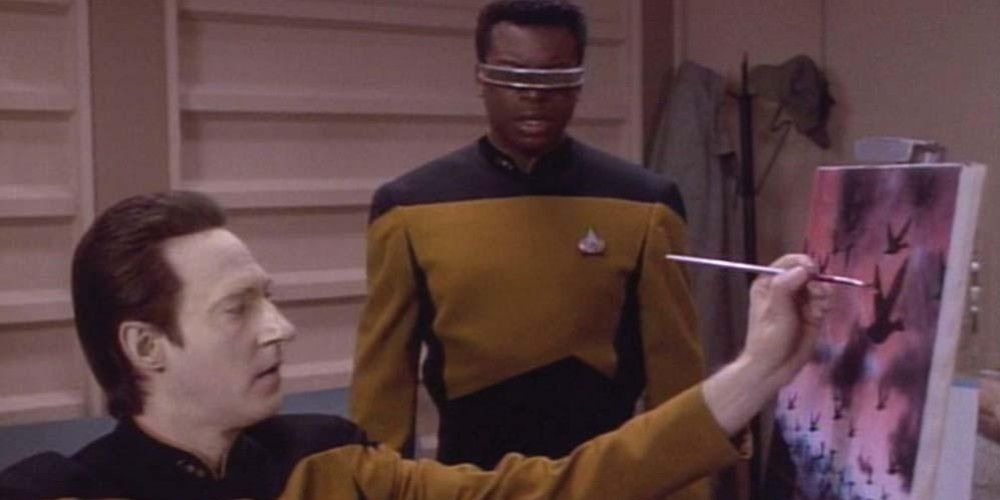 Data paints while Geordi looks on from The Next Generation 