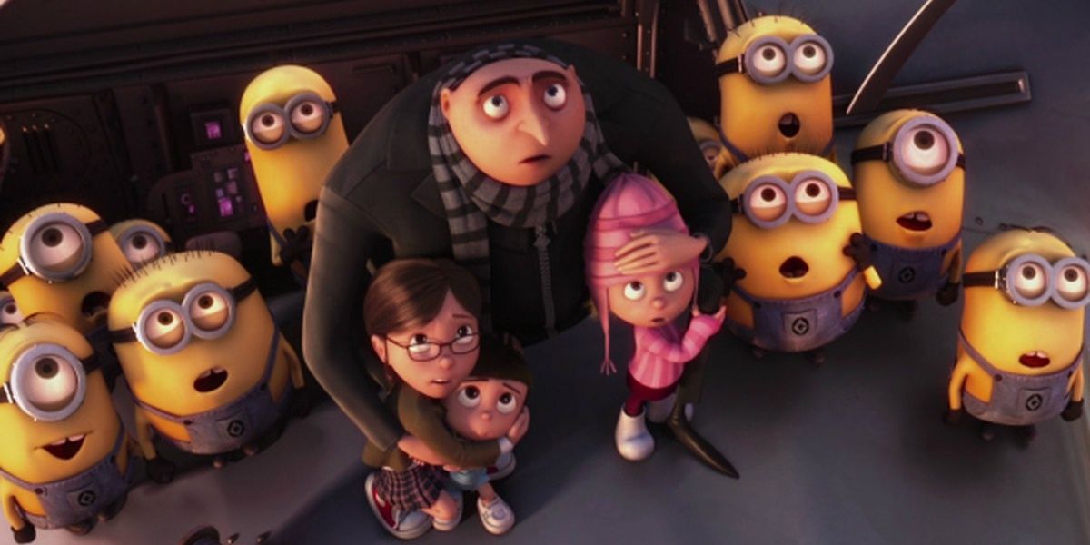 The cast of Despicable Me cowering as they stare up