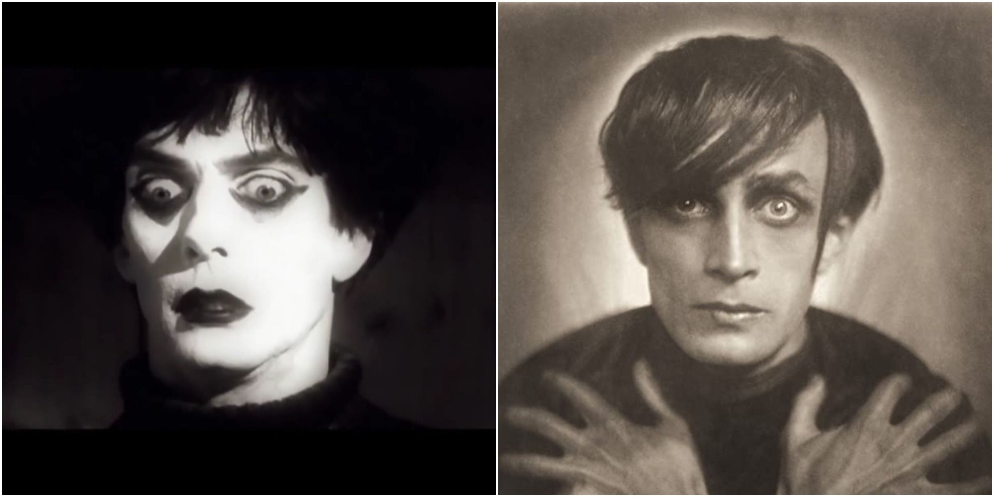 Doug Jones and Conrad Veidt as Cesare in The Cabinet of Dr. Caligari, 2005 and 1920