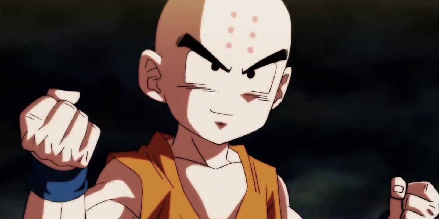 Krillin making both fists as if readying to attack in Dragon Ball Super
