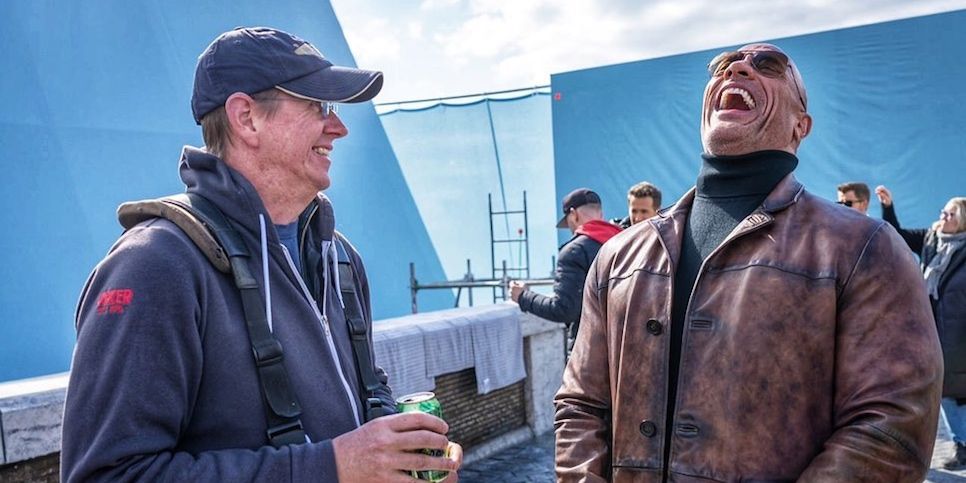 Dwayne Johnson on the set of Red Notice