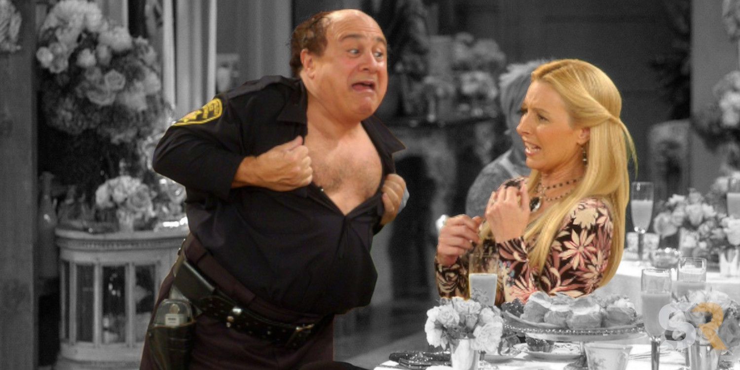 Danny DeVito as the Stripper on Friends standing next to Phoebe