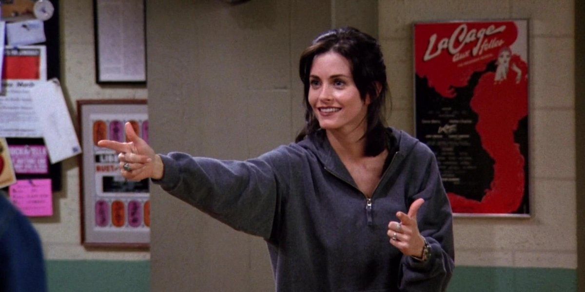 Monica dancing and smiling in Friends.