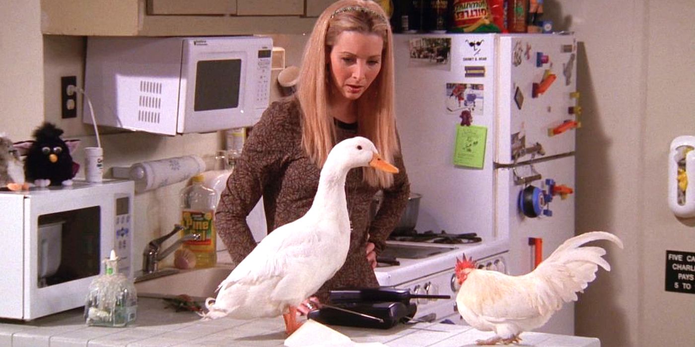 Phoebe with the duck and chick in Friends
