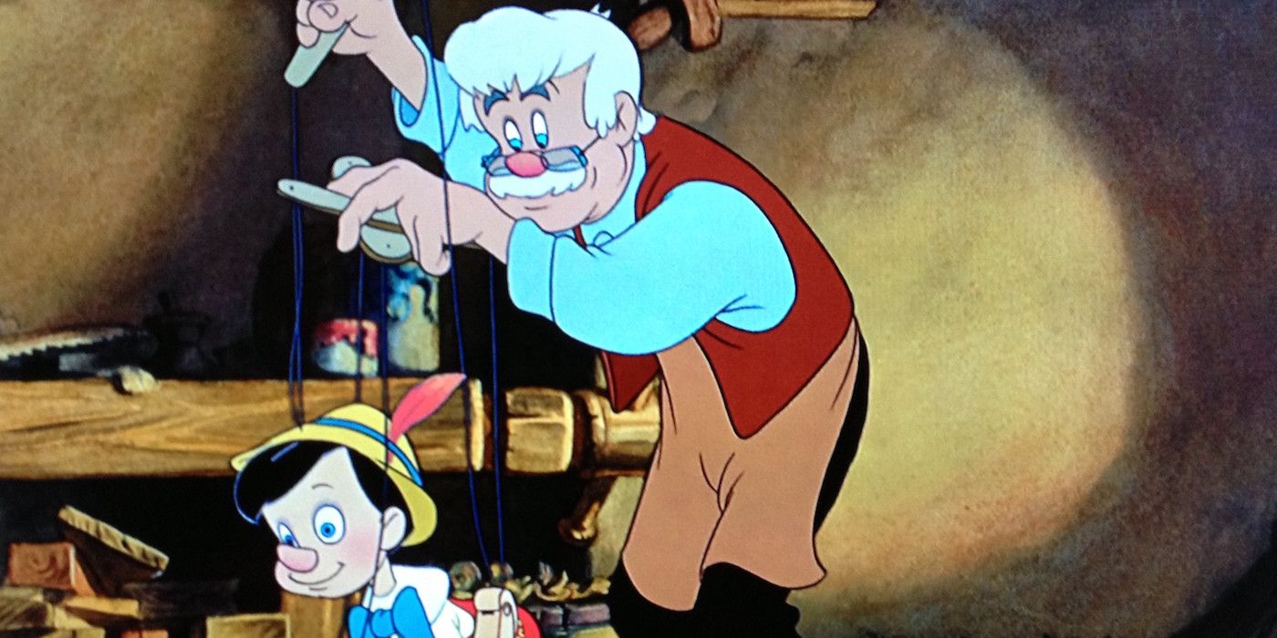 Geppetto with the puppet Pinocchio in Disneys Pinocchio