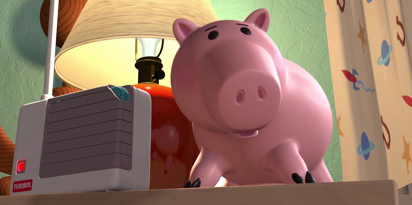 Hamm on a nightstand in Toy Story