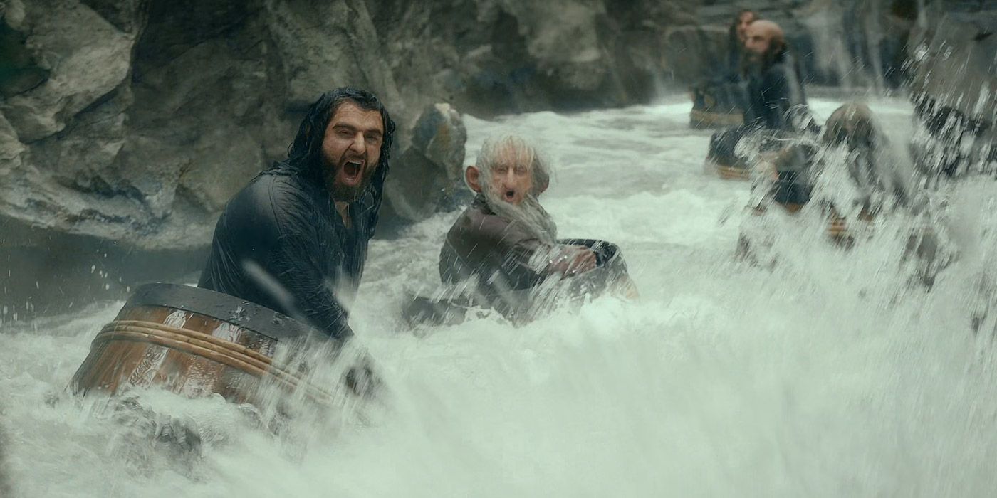 The Dwarves in barrels in The Hobbit