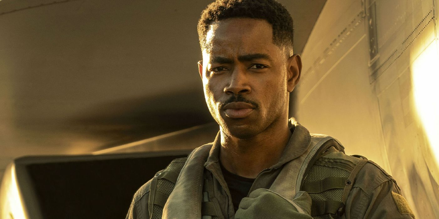 An image of Jay Ellis looking serious in Top Gun 2: Maverick