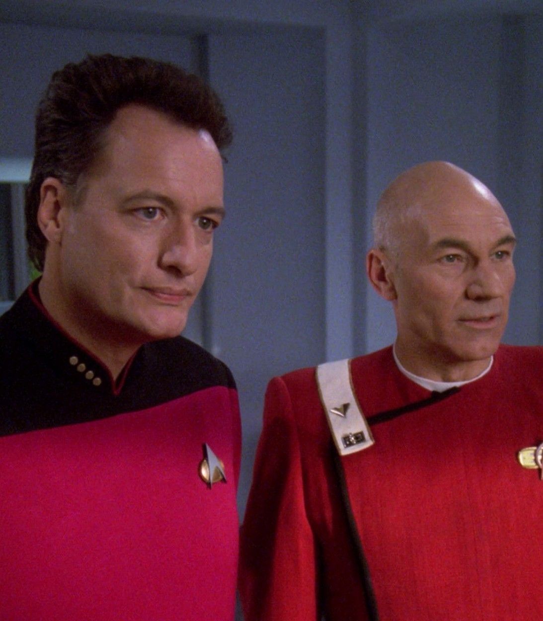 John de Lancie as Q and Patrick Stewart as Jean-Luc Picard in Star Trek Next Generation