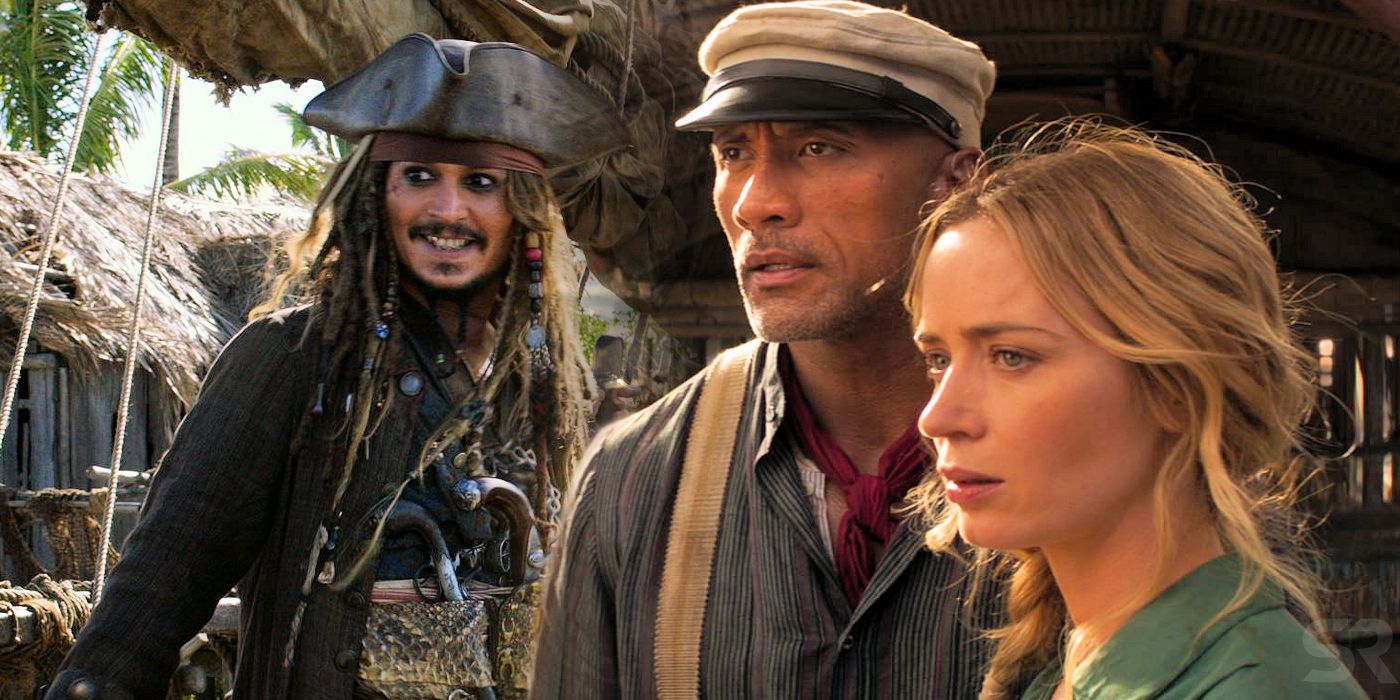 Johnny Depp in Pirates of the Caribbean with Dwayne Johnson and Emily Blunt in Jungle Cruise