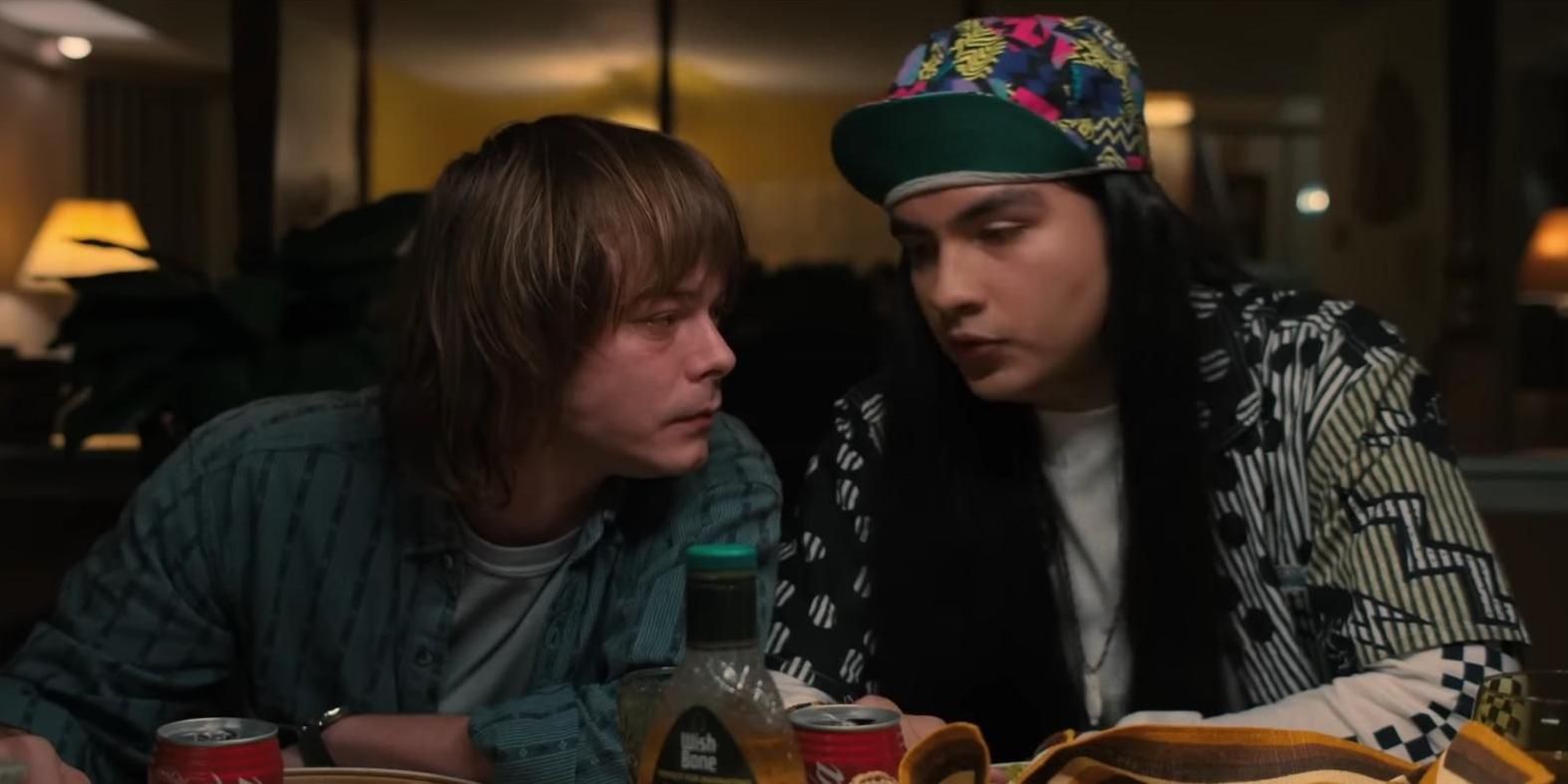 Jonathan Byers and Argyle talk at dinner in Stranger Things