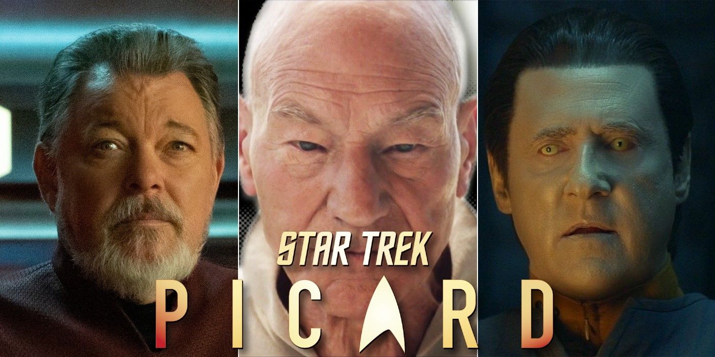Jonathan Frakes as Riker, Patrick Stewart as Jean-Luc Picard and Brent Spiner as Data in Star Trek Picard