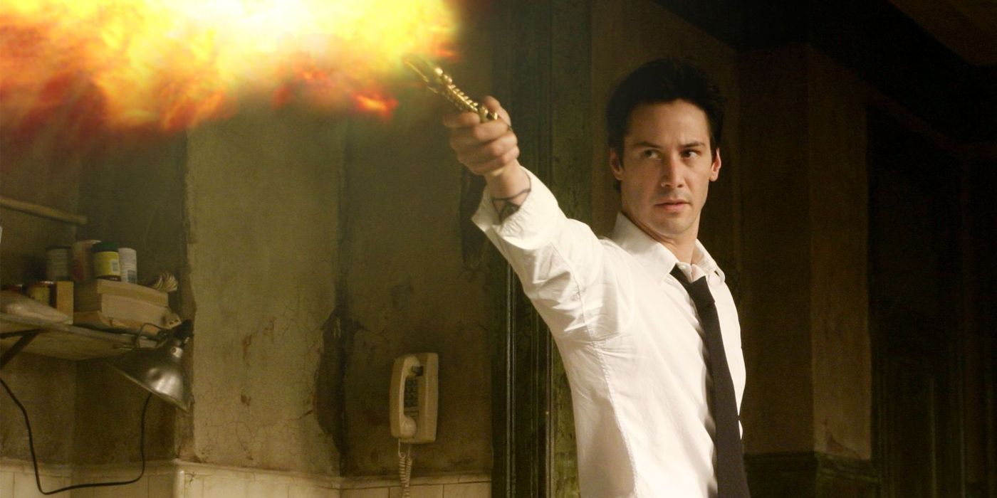 John Constantine shoots fire from a weapon