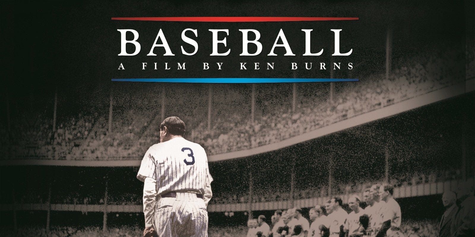 The title for Ken Burns's Baseball sits over a historic baseball game