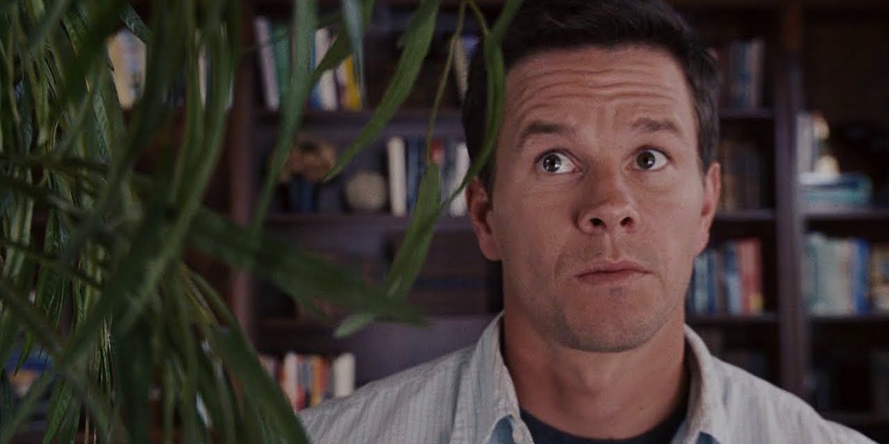 Mark Wahlberg looking at a fake plant in The Happening (2008)