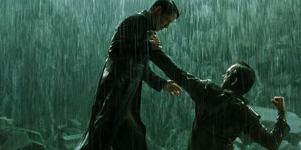 Agent Smith beats up Neo in The Matrix Revolutions