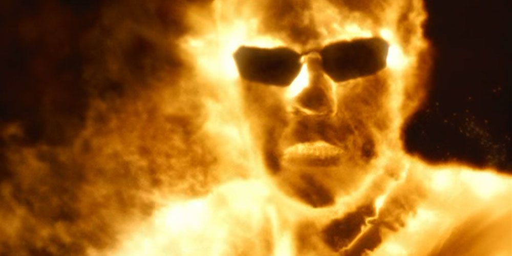 A blinded Neo sees Smith's spirit on fire in The Matrix Revolutions