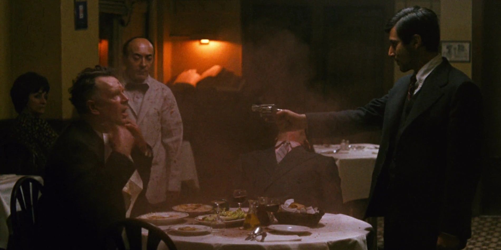 Michael Corleone kills Captain McCluskey in The Godfather.