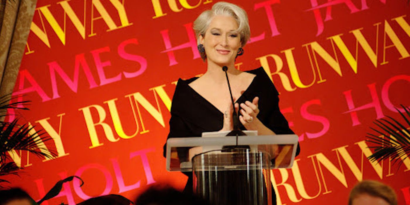 Miranda Priestly gives a speech during a party in The Devil Wears Prada