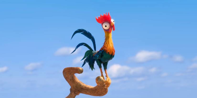 Heihei standing on top of a stick in Moana