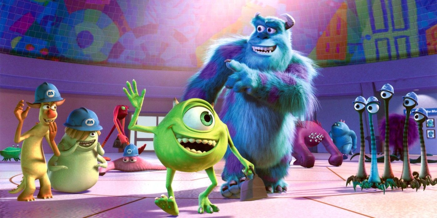 Mike and Sully walk down the scare floor in Monster Inc