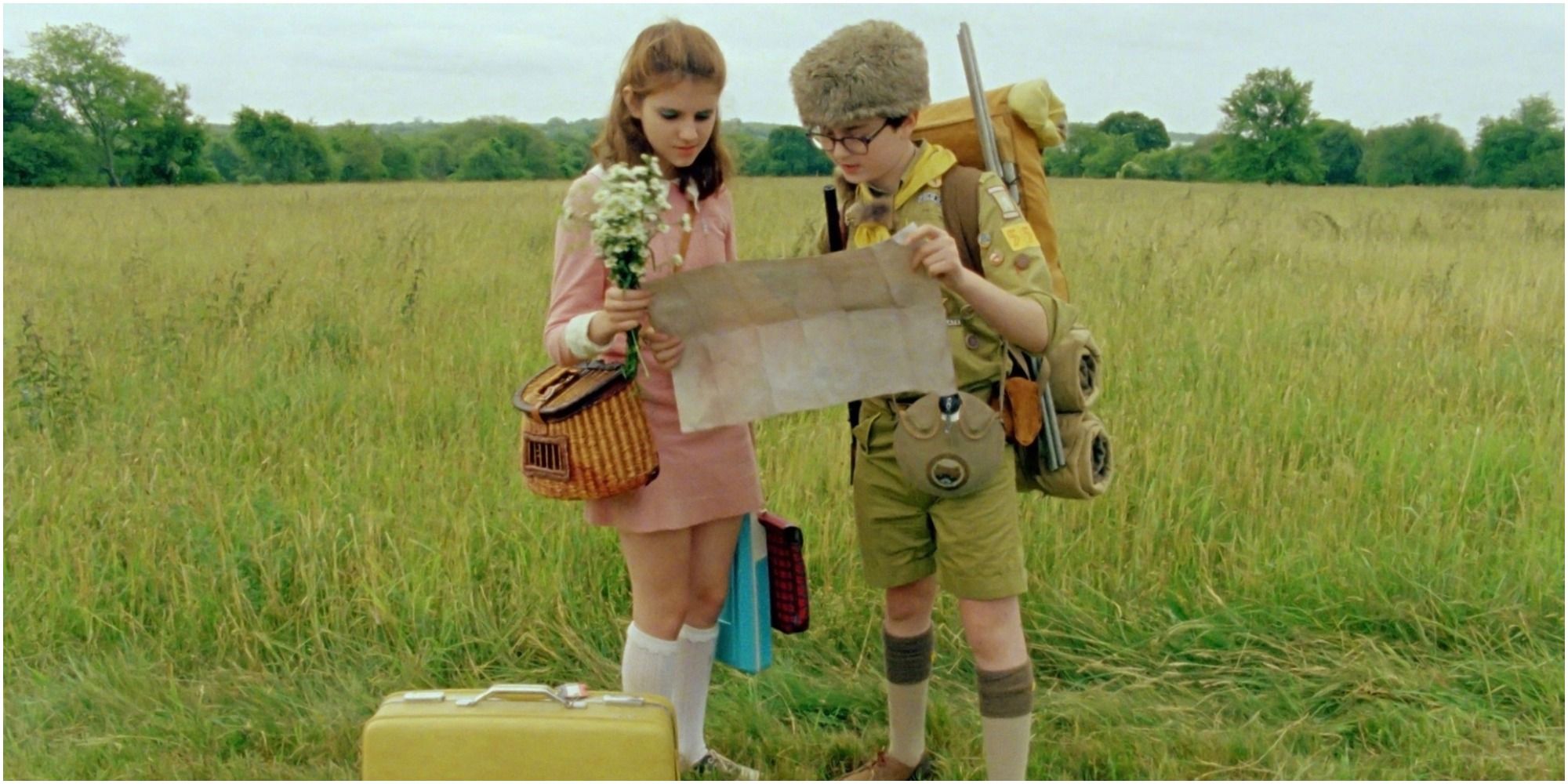 Suzy and Sam consult a map in Moonrise Kingdom