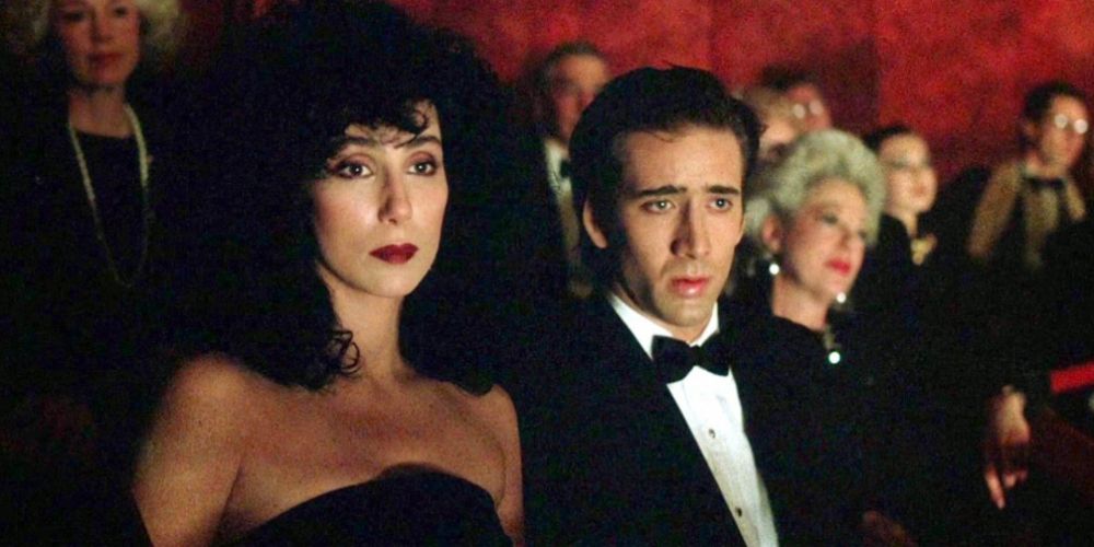 Cher and Nicolas Cage in formal wear in Moonstruck