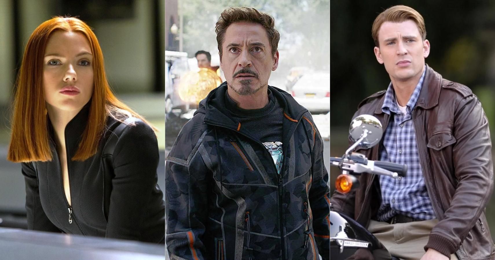 Avengers characters; Natasha Romanoff (Black Widow), Tony Stark (Iron Man), Steve Rogers (Captain America)