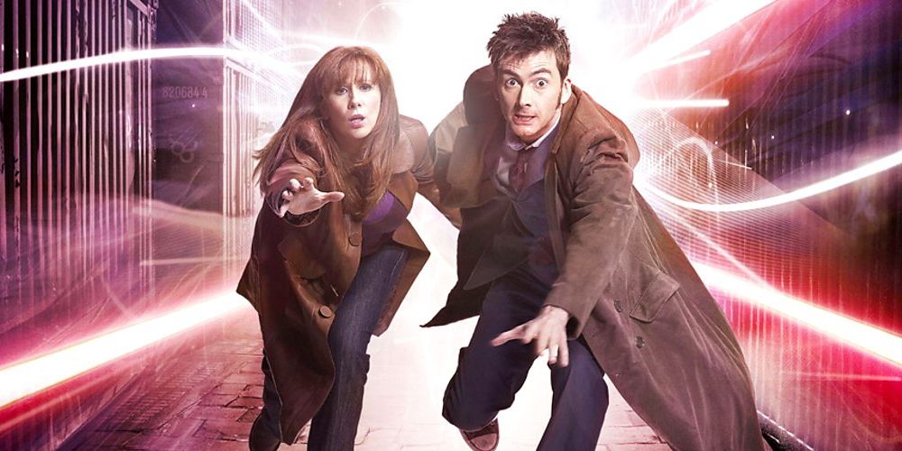 Donna and 10th Doctor running in a promo photo
