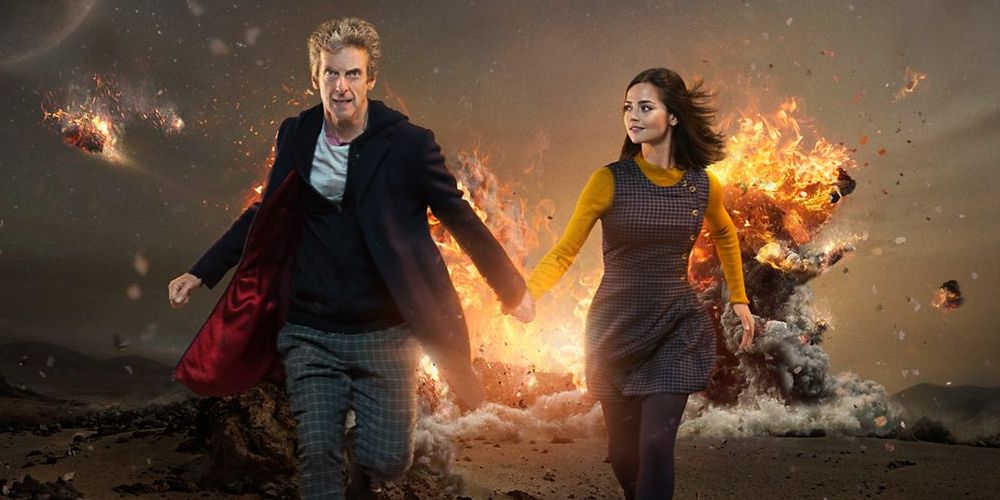 12th Doctor and Clara running in a promo photo