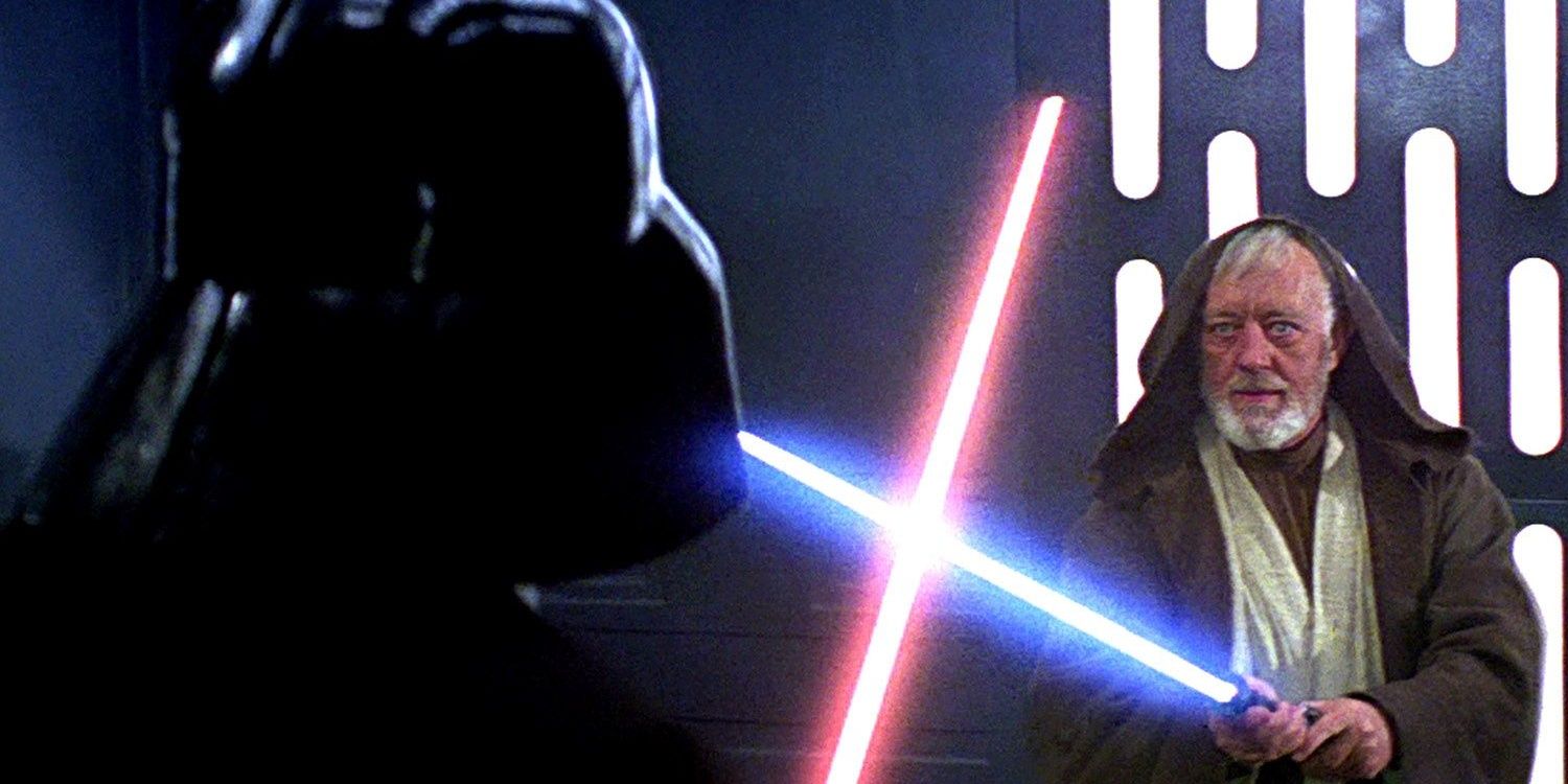 Obi-Wan fights Darth Vader on the Death Star in Star Wars