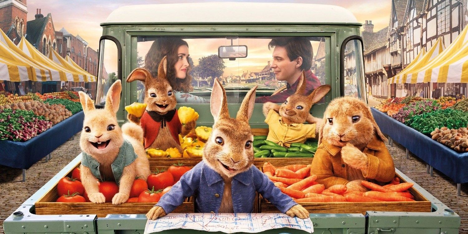 The rabbits on the back of a carrot truck in Peter Rabbit 2: The Runaway