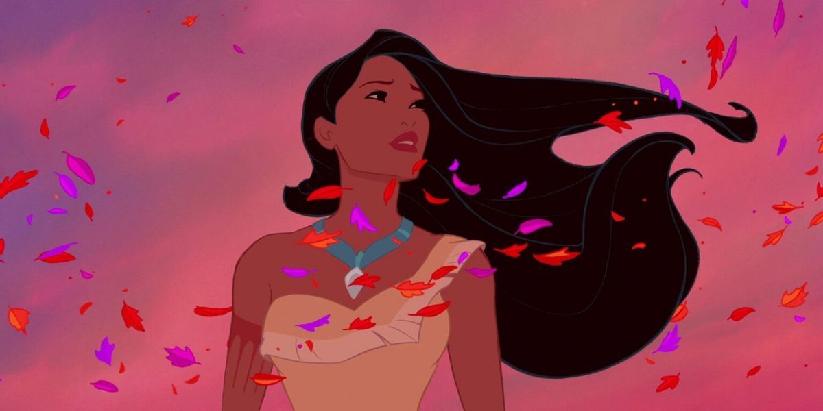 Pocahontas' hair blowing in the wind